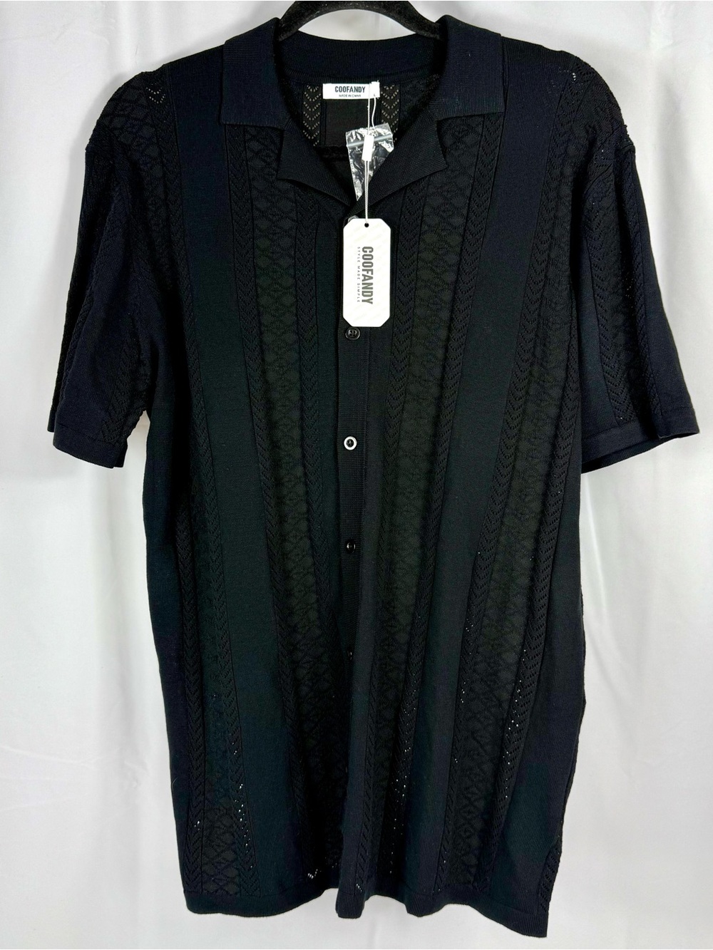 Coofandy Men's Button Up Shirt Size L Short Sleeve Collared Black Resortwear